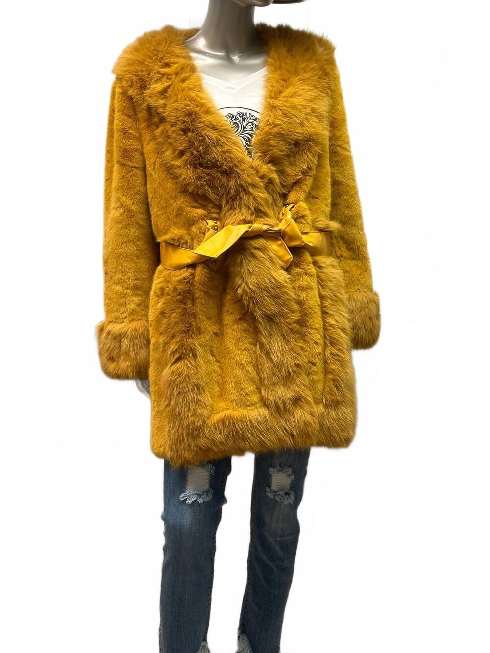 NEW BEULAHSTYLE women's valley faux fur coat in yellow